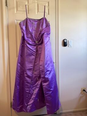 Royal Purple Satin Evening Gown with Beaded Accents